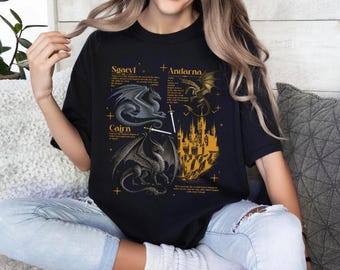Fourth Wing Dragon Comfort Colors Shirt, Tairn & Andarna TShirt, Basgiath War College Tee, Dragon Rider Shirt, Bookish Gift for Readers