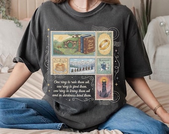 LOT Rings Inspired Shirt, The Shire Stamps Tshirt For Fans, Middle Somewhere Shirts, Dark Lord Fantasy Reading