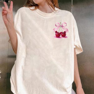 Coquette Cherry Mouse Ears Comfor Color Shirt, Mouse Coquette Shirt, Minnie Cherry Shirt, Mickey Bow Shirt, Disneyland Pink Coquette Shirt