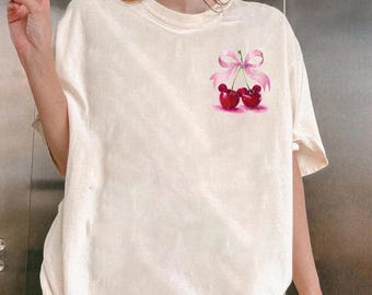Coquette Cherry Mouse Ears Comfor Color Shirt, Mouse Coquette Shirt, Minnie Cherry Shirt, Mickey Bow Shirt, Disneyland Pink Coquette Shirt
