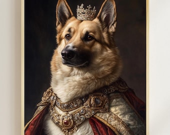 Aristocratic German Shepherd Art, Renaissance Dog Portrait (Digital Download)