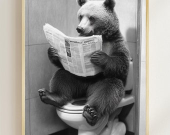Badkamerprint grappige beer, toiletkrant, dierenhumor (digitale download)