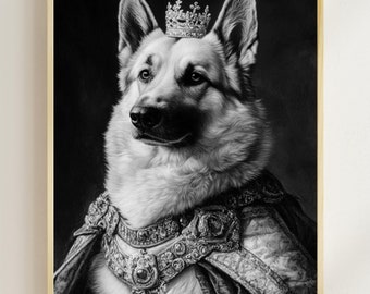 German Shepherd Renaissance Portrait, Funny Dog Print (Digital Download)