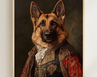 貴族のジャーマンシェパードの版画、ルネッサンス時代の犬の肖像画