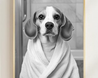Beagle in Bathrobe Print, Funny Bathroom Dog Art (Digital Download)