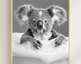 Funny Koala Bubble Bath Print, Vintage Bathroom Decor (Digital Art)