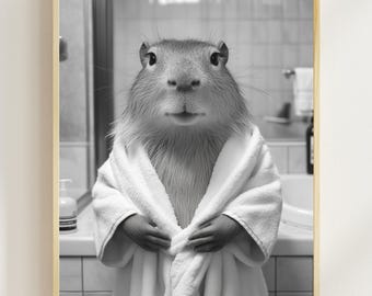 Capybara in Bathrobe Print, Funny Bathroom Art (Digital Download)