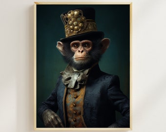 Grabado de mono aristocrático, retrato animal renacentista (descarga digital)