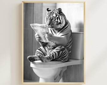 GLOBLELAND Cartello In Metallo Divertente Con Tigre 30x20 Cm – Targa Decorativa Per Bagno Con Piante, Vasca E Luna, Decorazione Parete