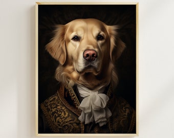 Aristocratic Golden Retriever Portrait, Renaissance Dog Art (Digital Download)