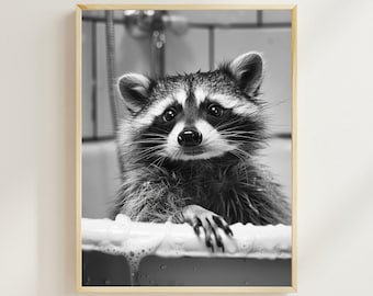 Raccoon Bubble Bath Print, Funny Bathroom Wall Art (Digital Download)