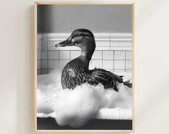 Impresión divertida de pato con burbujas para baño, arte mural para baño (descarga digital)