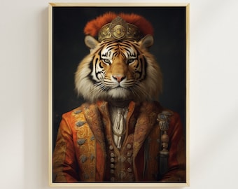 Aristocratic Tiger Portrait Print, Funny Renaissance Animal Art (Digital Art)