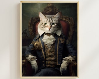 貴族風猫の肖像画：ルネサンス時代の愉快な動物アート（デジタル