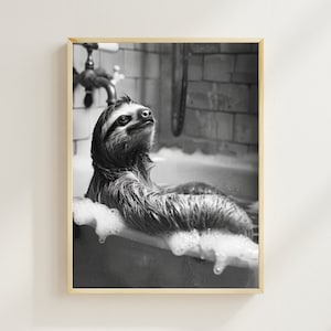 Sloth Taking a Bath, Funny Bathroom Wall Art, Sloth in Bubble Bath, Vintage Style Animal Photo, Printable AI Art, Whimsy Animal Humor Prints
