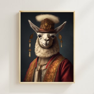 Aristocratic Llama, Funny Animal Wall Decor, Llama Portrait, Renaissance Painting, Quirky Animal Art, Vintage Animal Wall Art, Printables