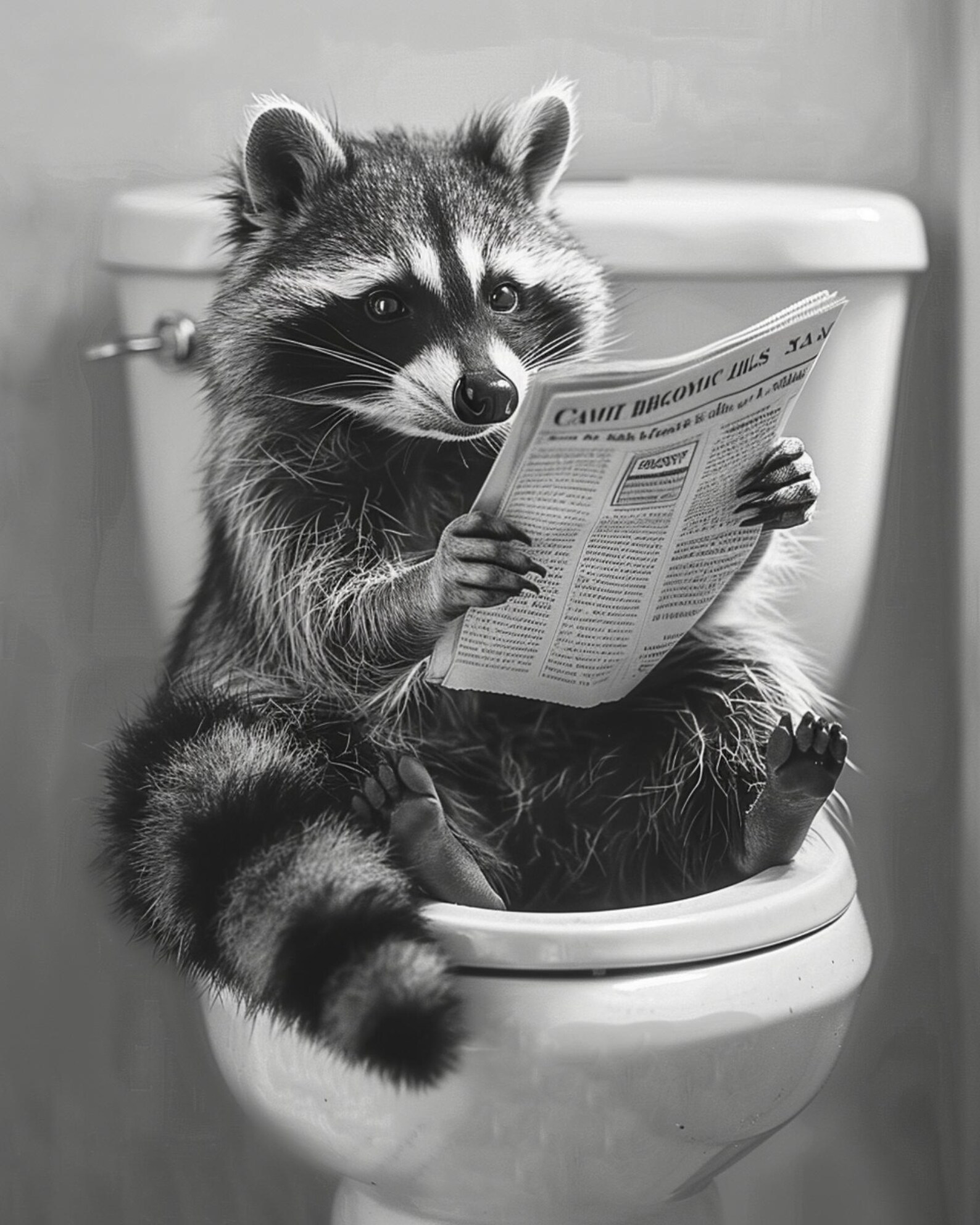 Funny Raccoon Newspaper Toilet Print, Quirky Bathroom Decor (digital ...