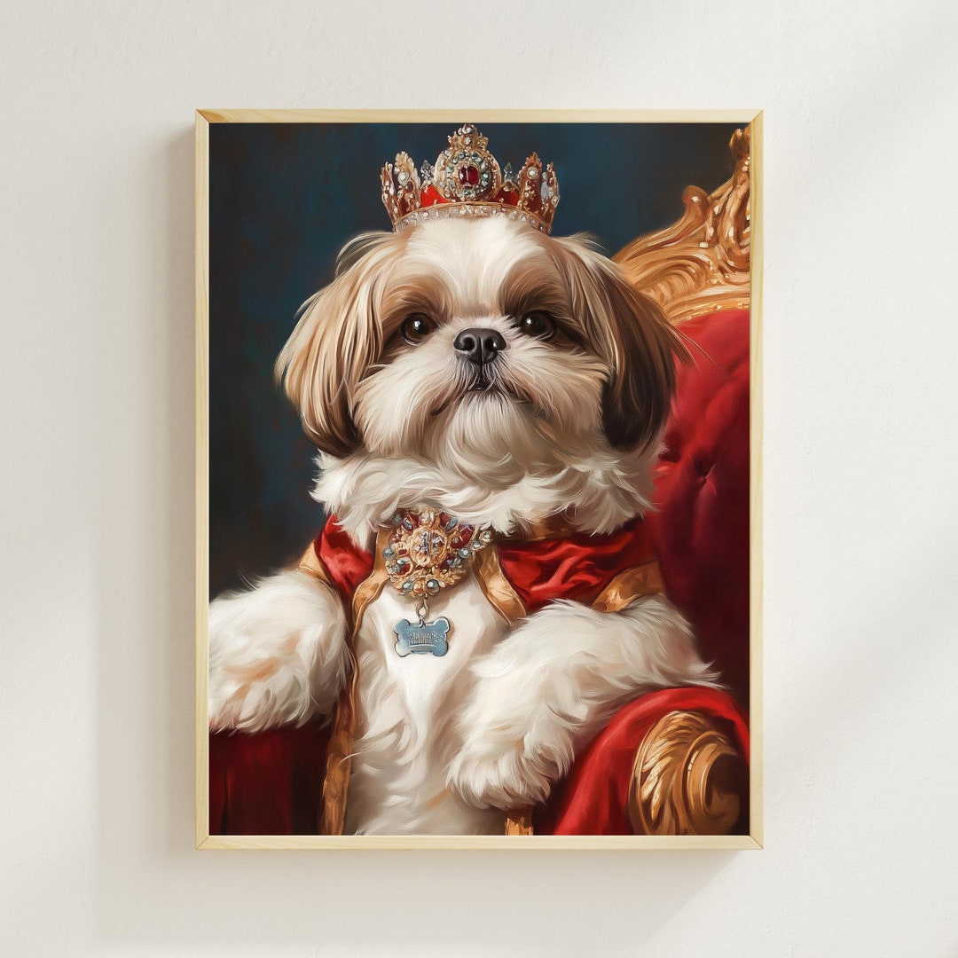 貴族風シーズー犬の版画、面白い犬の肖像画、ルネッサンス様式 貴族風シーズー犬の版画、面白い犬の肖像画、ルネッサンス様式