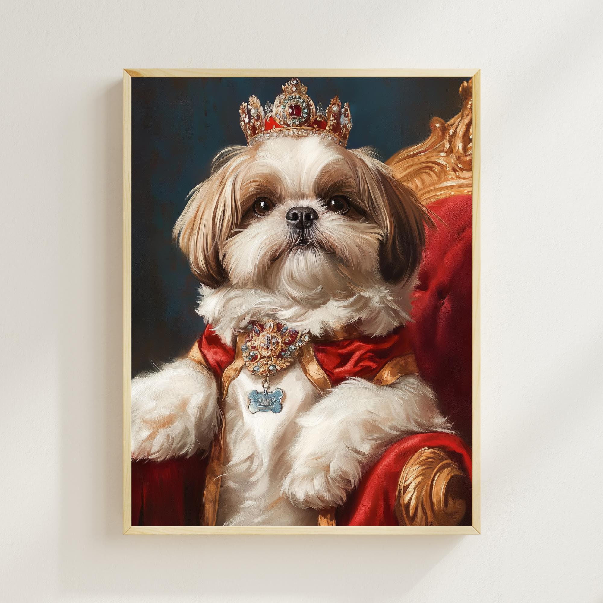 貴族風シーズー犬の版画、面白い犬の肖像画、ルネッサンス様式