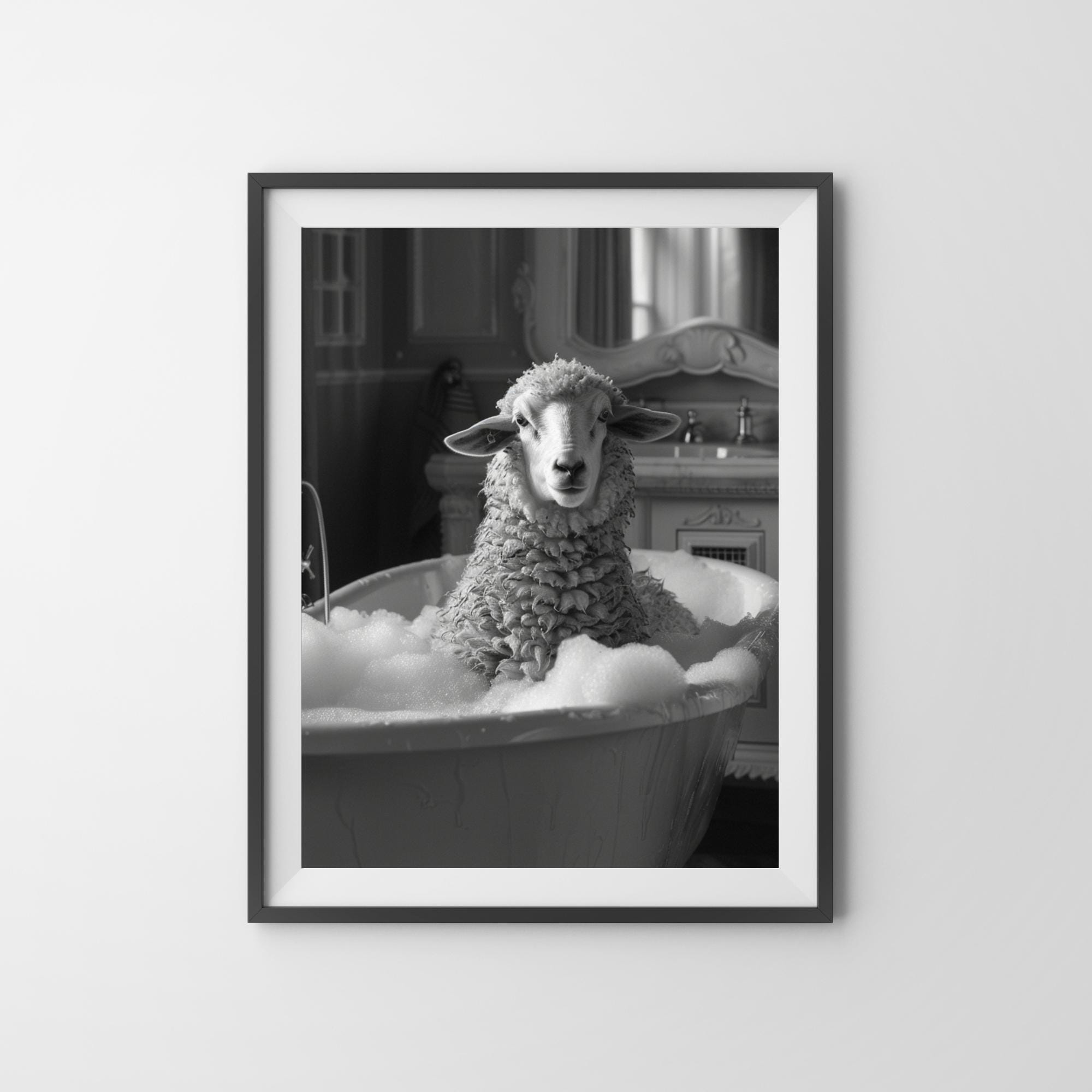 Quadro Su Tela 'Effetto Pecora' Nero/Bianco, Stampa Digitale UV, Incorniciato Su Telaio In Legno, Dimensioni 80x60 Cm, Made In Germany