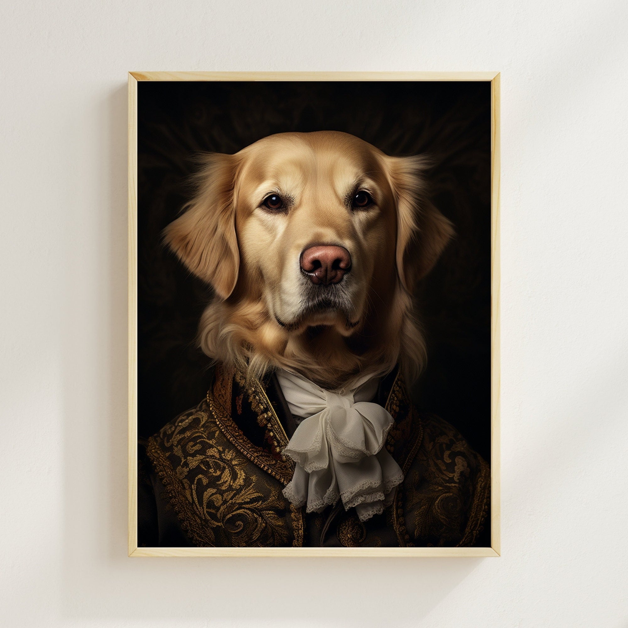 貴族風ゴールデンレトリバーの肖像画、ルネサンス期の犬絵（デジタル