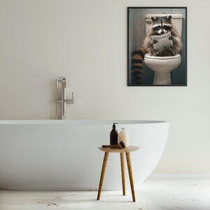 Raccoon Sitting on the Toilet Reading a Newspaper, Funny Bathroom Wall ...