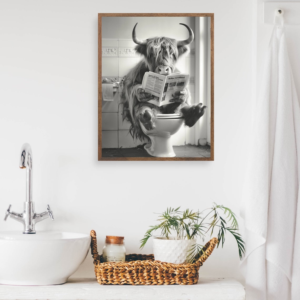 Funny Highland Cow Bathroom Print, Newspaper Toilet Decor (digital Art ...