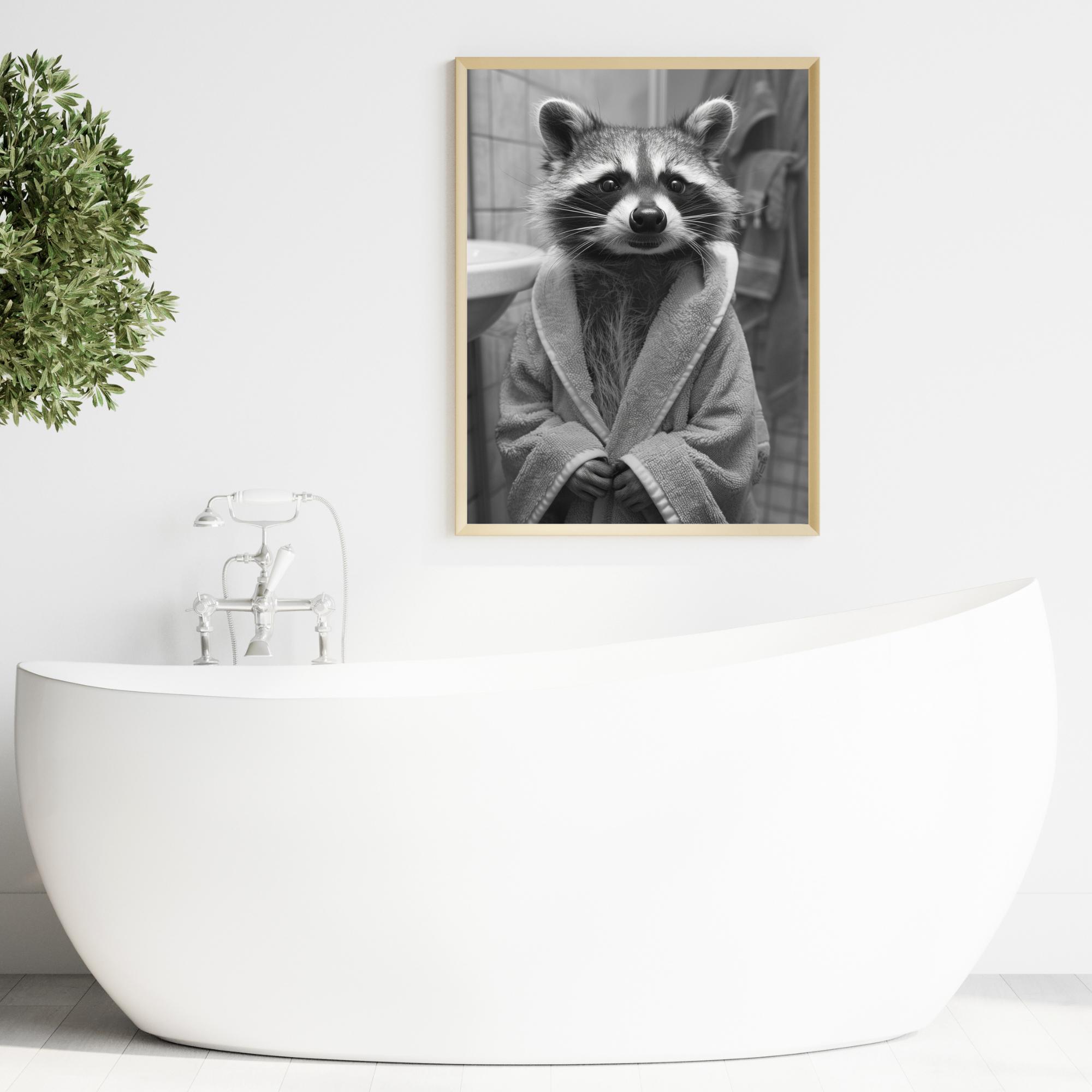 Stampa artistica da parete con procione carino da bagno, stampa di animali procioni, divertente stampa su tela da bagno, stampa di procioni, immagine divertente di procione, per bagno, opere d'arte su