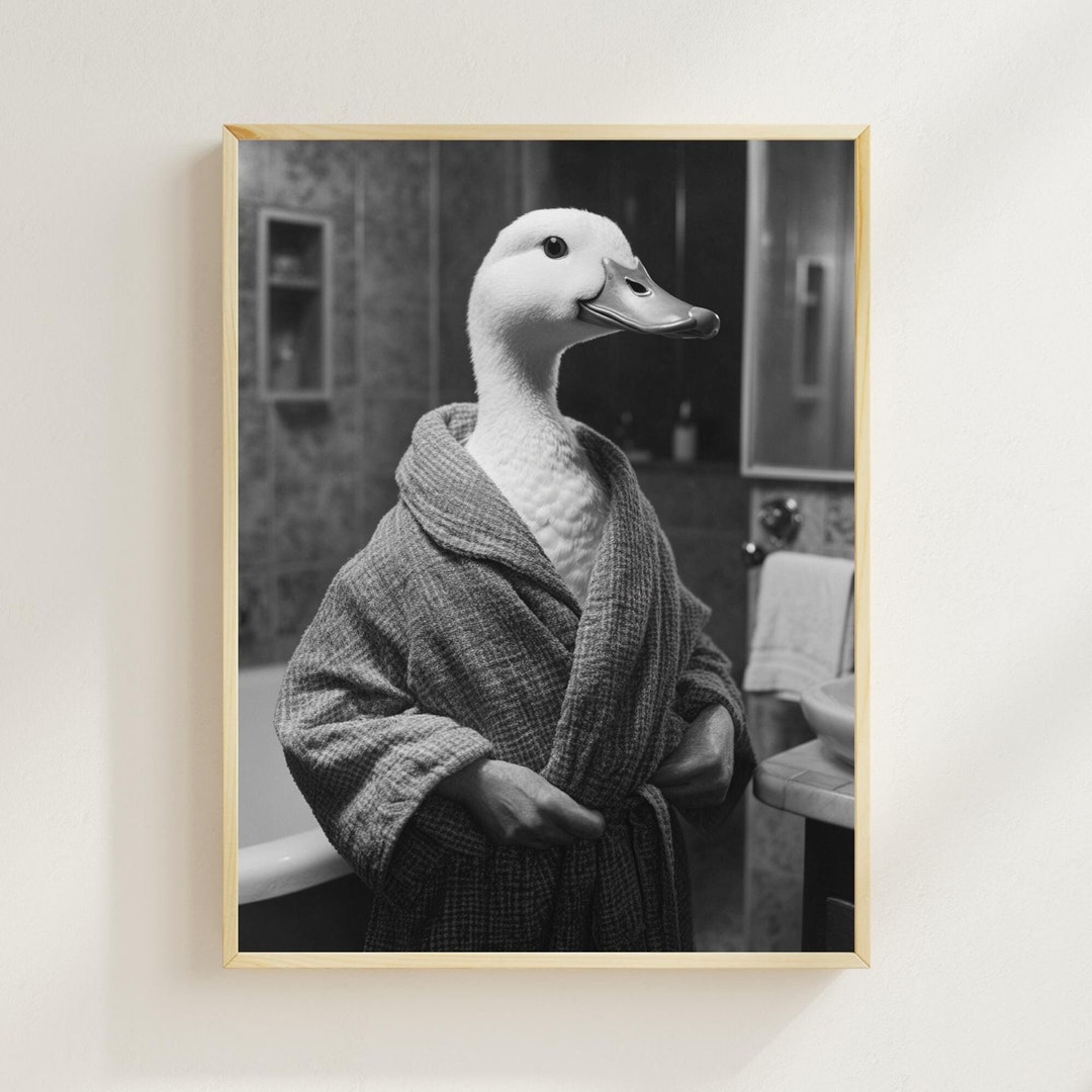 Funny Duck in Bathrobe Print, Quirky Bathroom Wall Art (digital AI Art ...