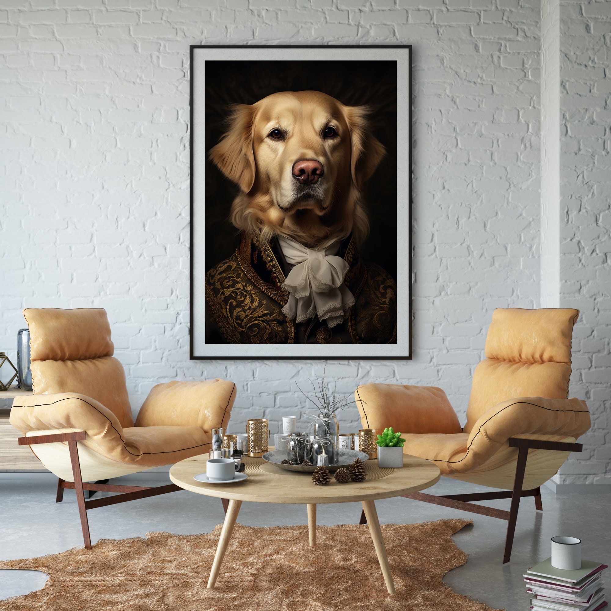 貴族風ゴールデンレトリバーの肖像画、ルネサンス期の犬絵（デジタル