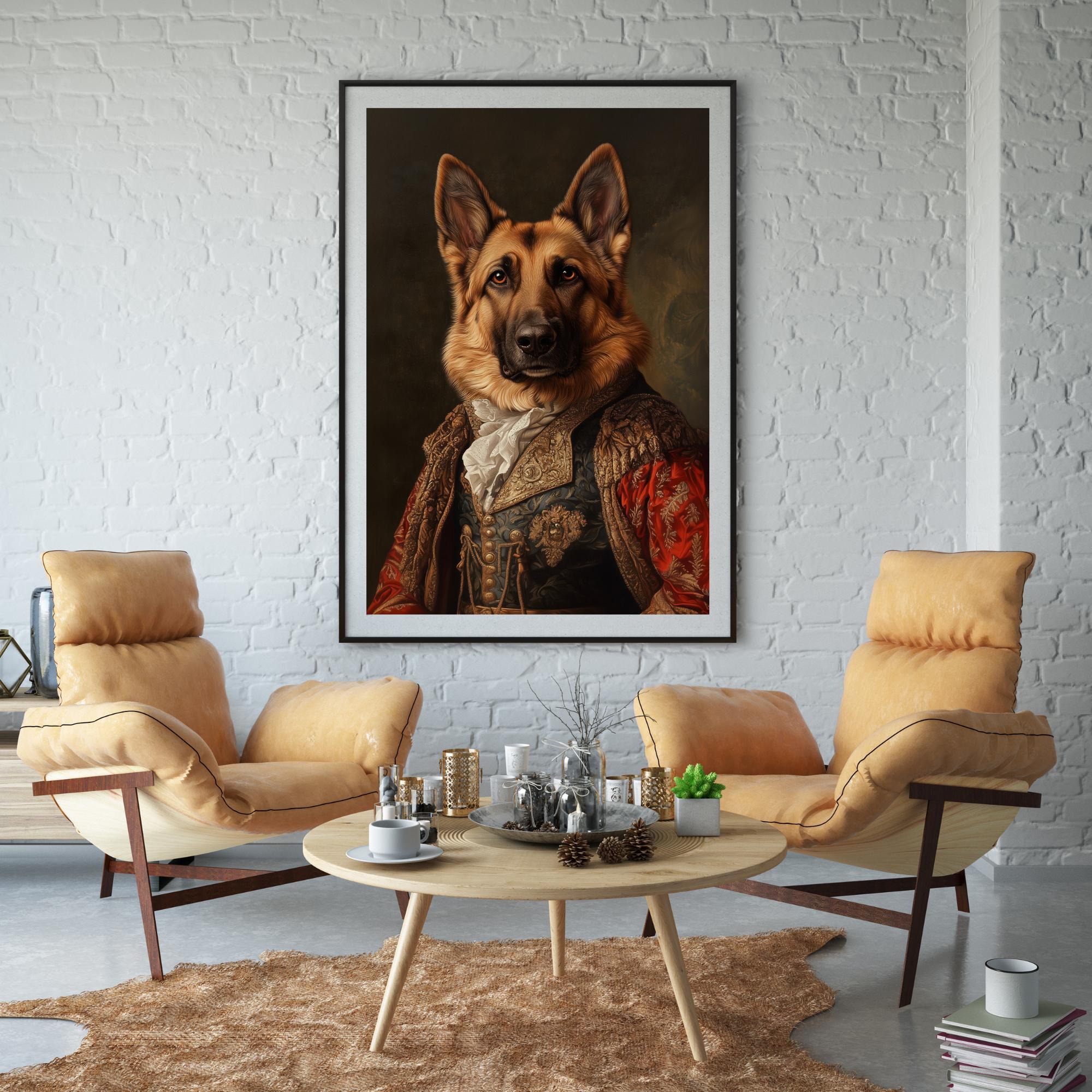 貴族のジャーマンシェパードの版画、ルネッサンス時代の犬の肖像画