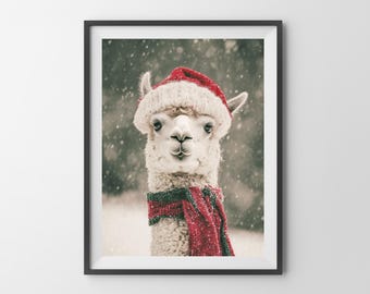 Alpaca, decorazioni natalizie in legno, da appendere, per albero di Natale, decorazione per camino, Babbo Natale