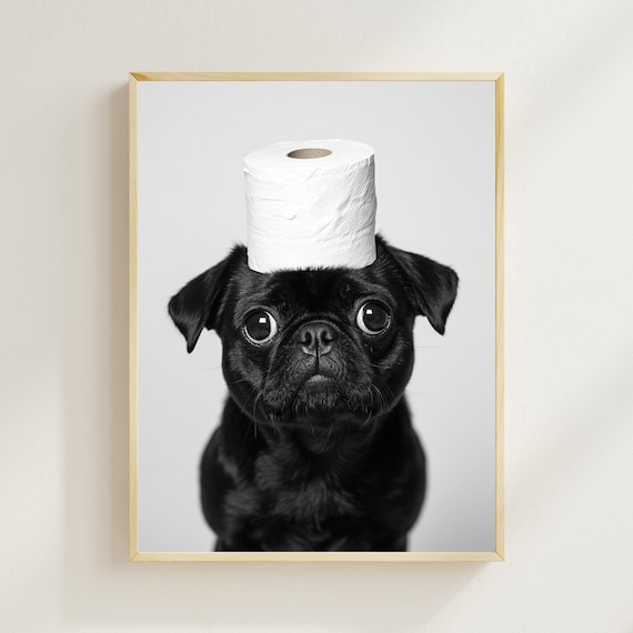 Arte murale con barboncino nero, divertente decorazione per il bagno, barboncino nero in bagno, animale in bagno, arte con cane, download digitale - Italia