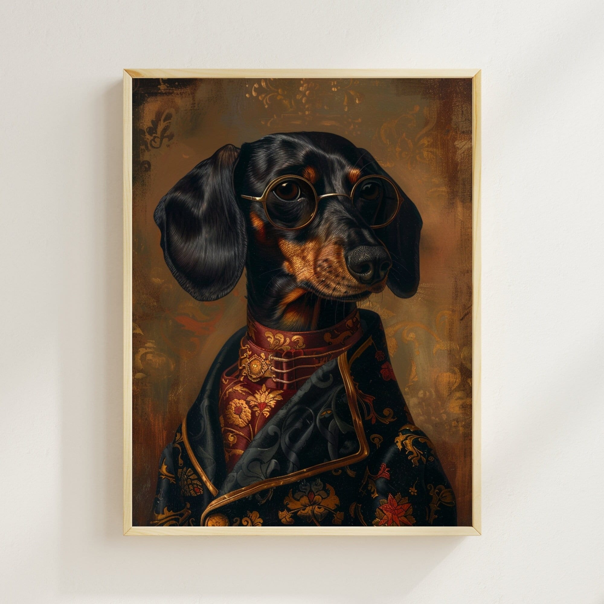 貴族風ダックスフントの版画、ルネサンス期の犬の肖像画（デジタル