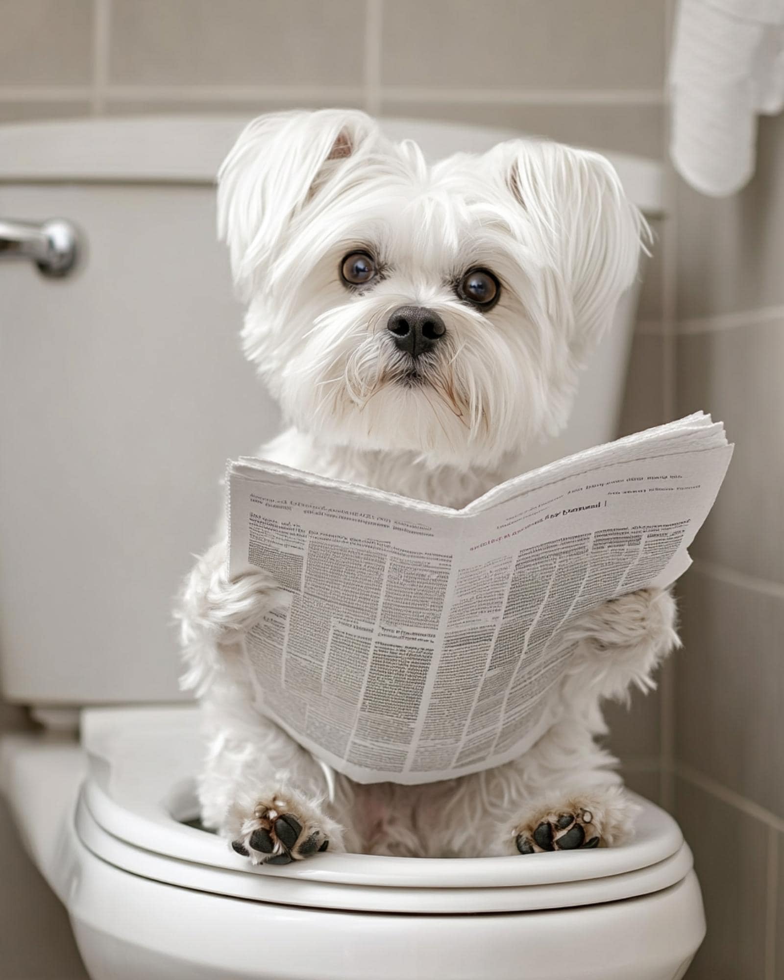 Toilette Tela Poster Cane Lettura Giornale Stampa Pittura Moderna Animale Wall Art Picture for Bagno Toilette Decorazione 40x55cm(16x22in) Con Cornice