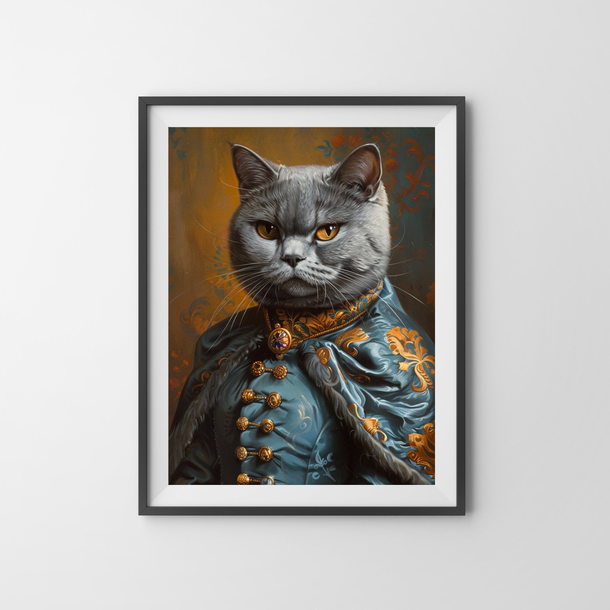 王冠をかぶった猫のアート絵画　ブリディッシュショートヘアー 王冠をかぶった猫のアート絵画 ブリディッシュショートヘアー 王冠を