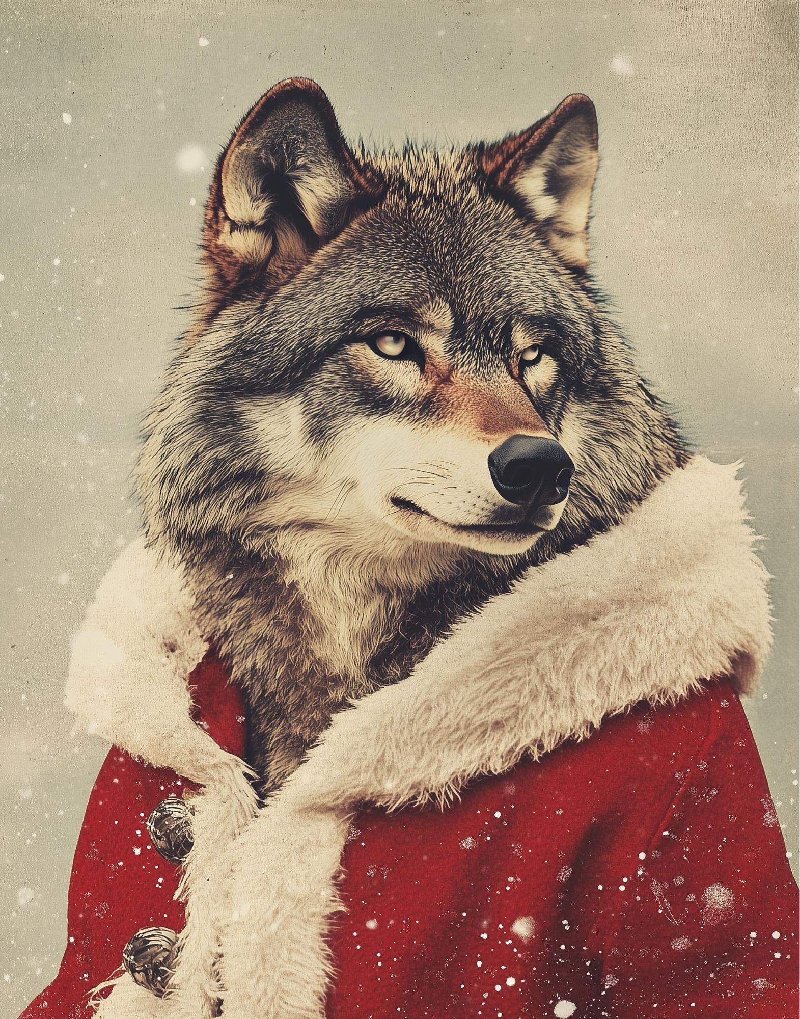 Funny Christmas Wolf Print, Holiday Animal Wall Art (Digital Download)