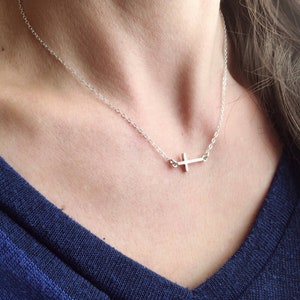 Sterling Silver sideways cross necklace, tiny sideways cross necklace in Sterling Silver
