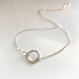 Sterling silver circle necklace, Sterling silver ring necklace, hammered silver circle necklace, open circle necklace
