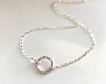 Sterling silver circle necklace, Sterling silver ring necklace, hammered silver circle necklace, open circle necklace
