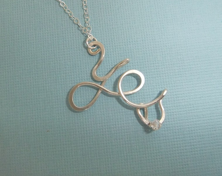 YES necklace with crystal sterling silver yes necklac wire Etsy