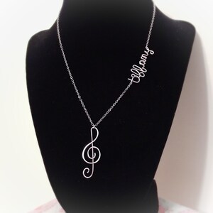 Treble Clef Necklace with name, Personalized Treble Clef Necklace, Name necklace in sterling siver, Wire name necklace