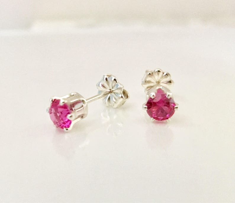 Ruby Stud Earrings in Sterling Silver 4 Mm Ruby - Etsy