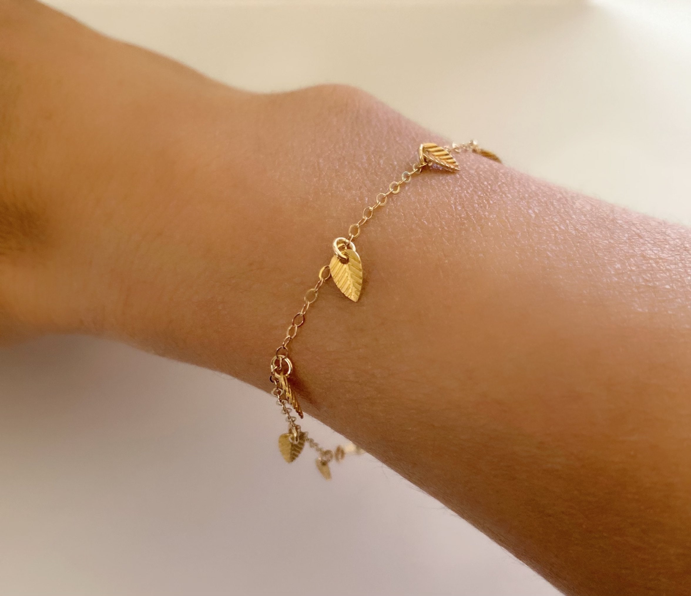 Tiny Leaf Bracelet, Gold Leaf Bracelet, Dainty Leaf Bracelet 