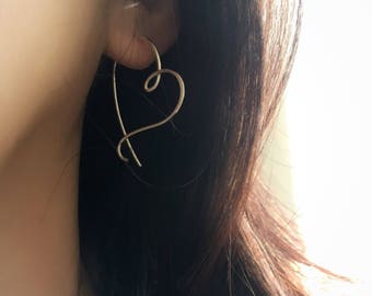 Heart hoop earrings, Open heart hoop earrings, hoop earrings in SS/Gold filled/Rose gold filled/hypoallergenic hoop in Argentium Silver