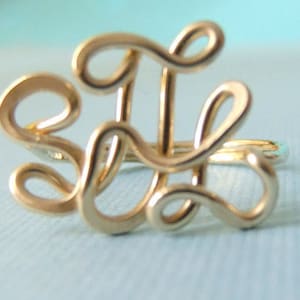 Monogram Ring, gold monogram ring, 14k gold filled personalized ring, handcrafted name ring, wired monogram ring, wire ring initial ring