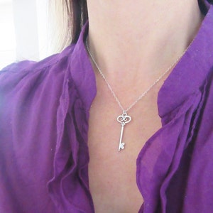 Sterling Silver Key Necklace, Sterling Scrolled Key Necklace