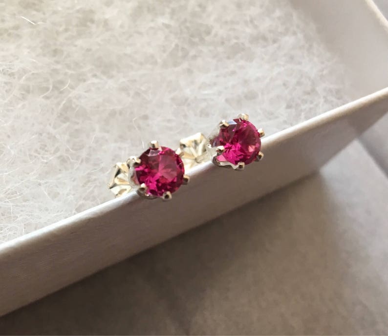 Ruby Stud Earrings in Sterling Silver 4 Mm Ruby - Etsy