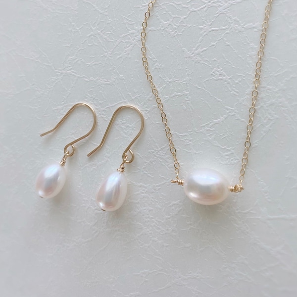 Conjunto de collar y aretes de perlas de agua dulce, conjunto de joyas de perlas de agua dulce AAA, conjunto de joyas de perlas para mamá, conjunto de joyas de perlas para dama de honor