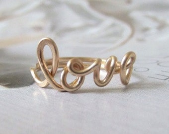 Love ring in 14k gold filled, Script Love Ring in 14K Gold Filled, Wired Love Ring in 14K Gold Filled, 14K Gold Filled Love Ring